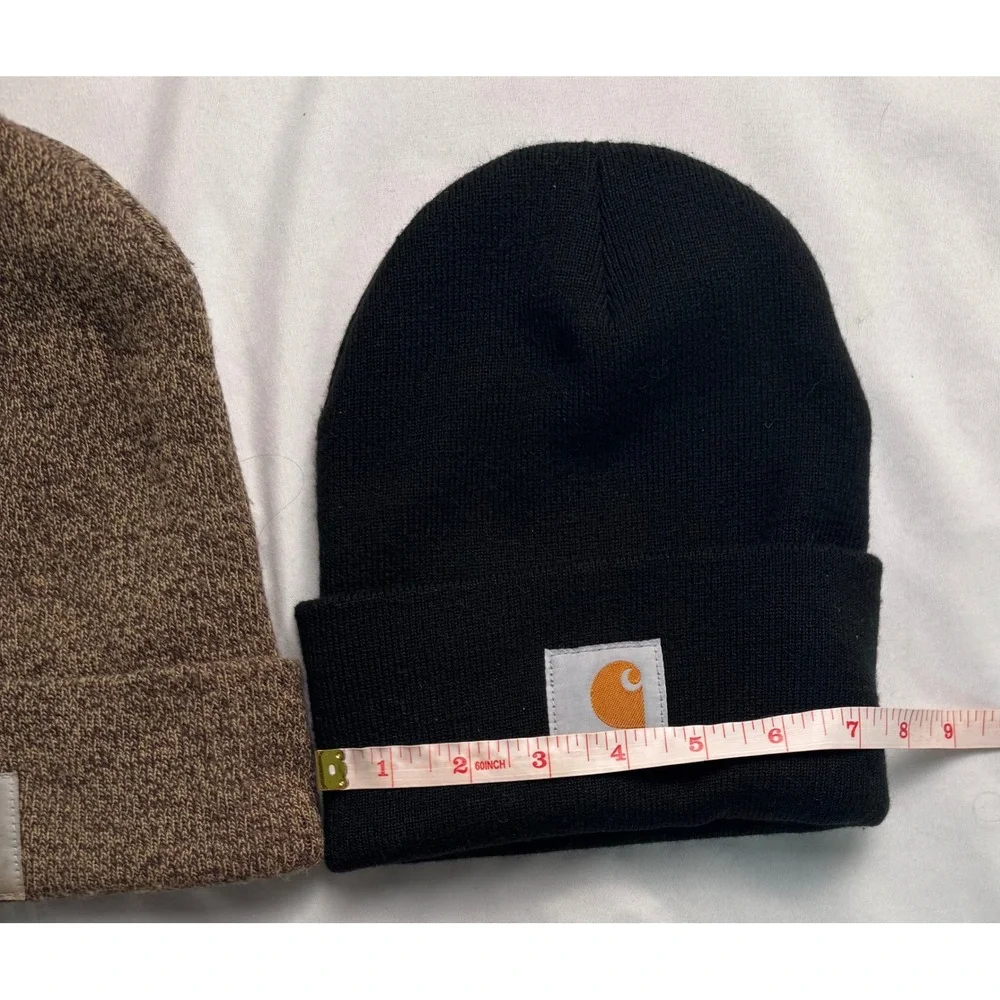 Carhartt A18 Watch Hat Beanie Bundle Black Dark Brown Heather Knit Cap 2 Pack